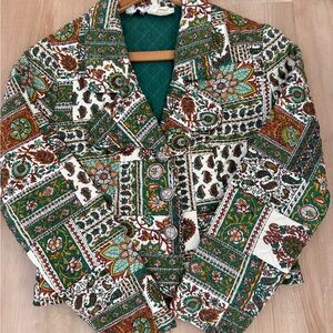 Vintage Green Floral Quilted Patterned cropped Jacket